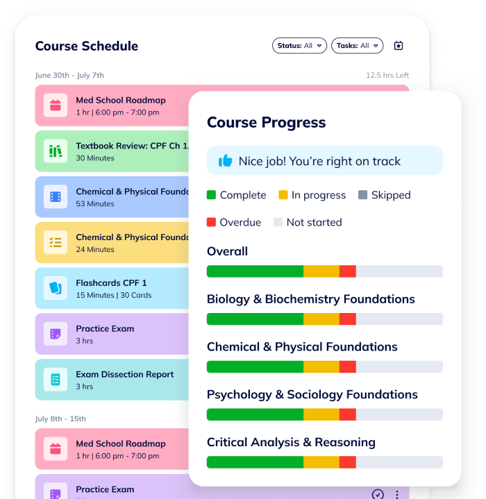 Course schedule and progress preview